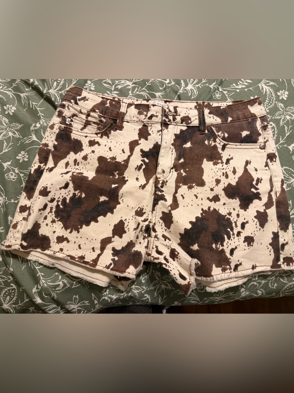 Judy Blue Brown and Cream Cow Print Denim Shorts